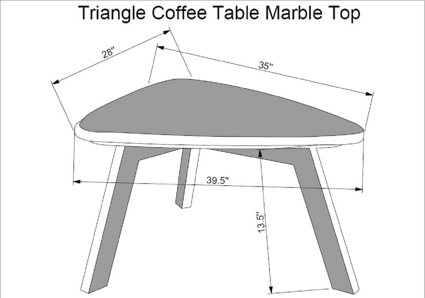 Nero Authentic Marble Triangular Coffee Table w/ Wood Legs