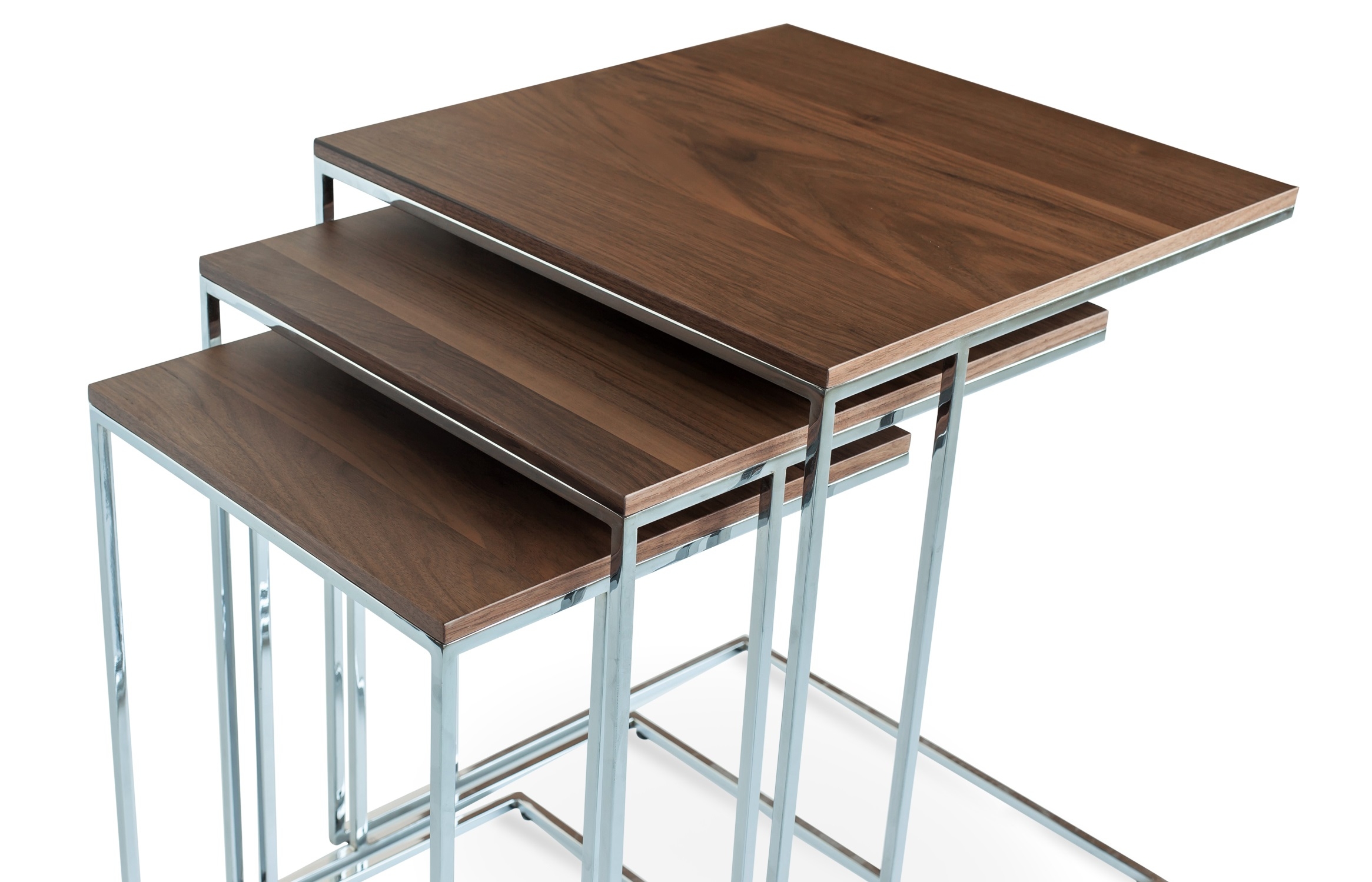 Three End Metal Base Wood Veneer Nesting Table