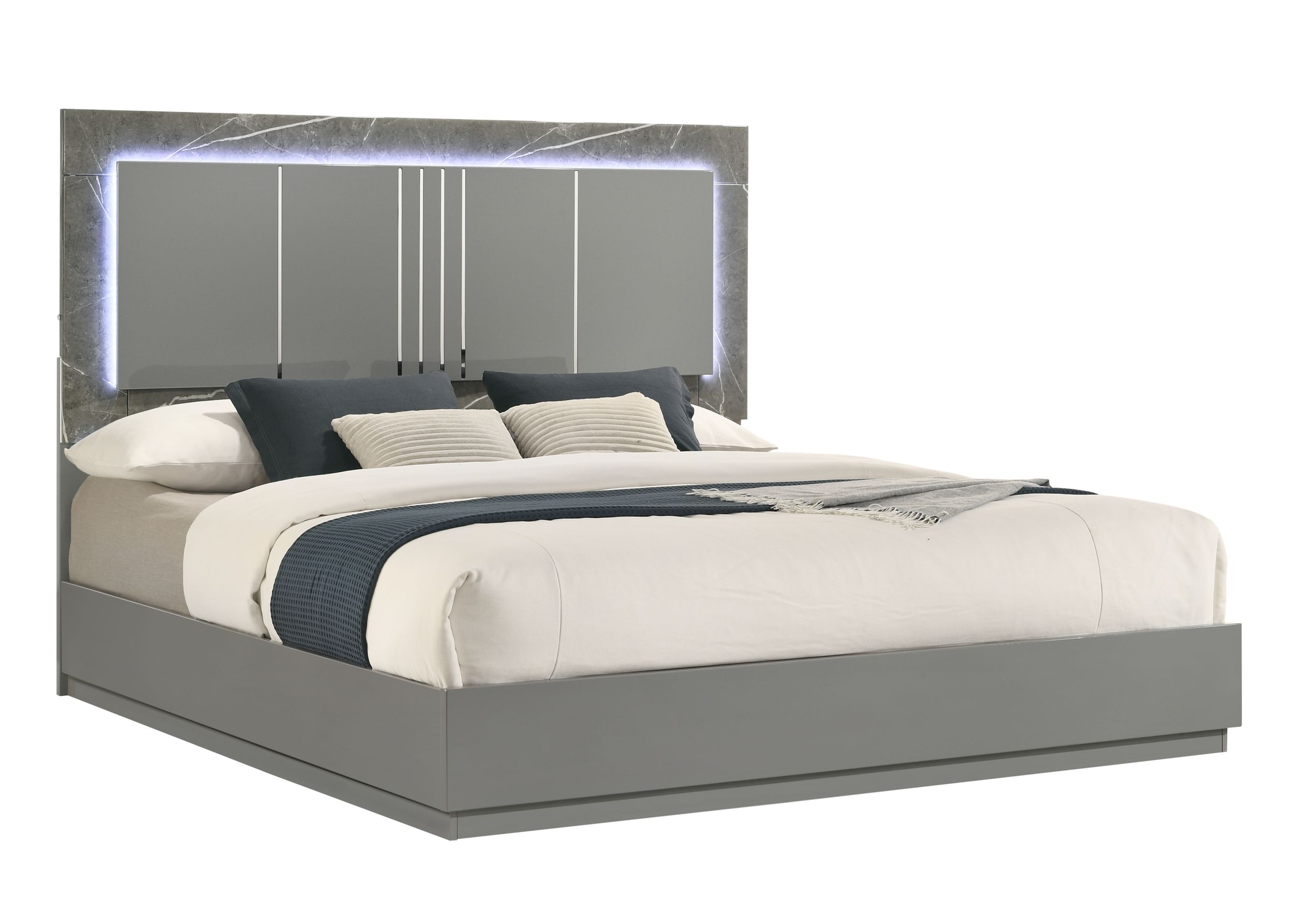Elara Wood Platform Bed w/LED Light, Queen Size