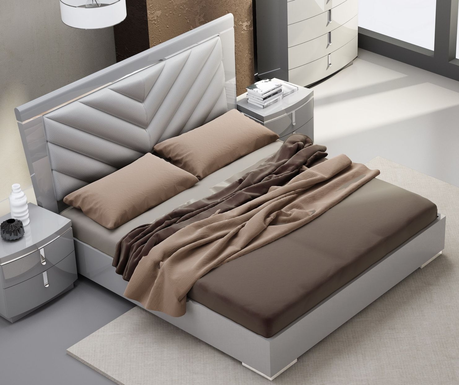 The New York Modern Upholstered/Glossy Panel Bed