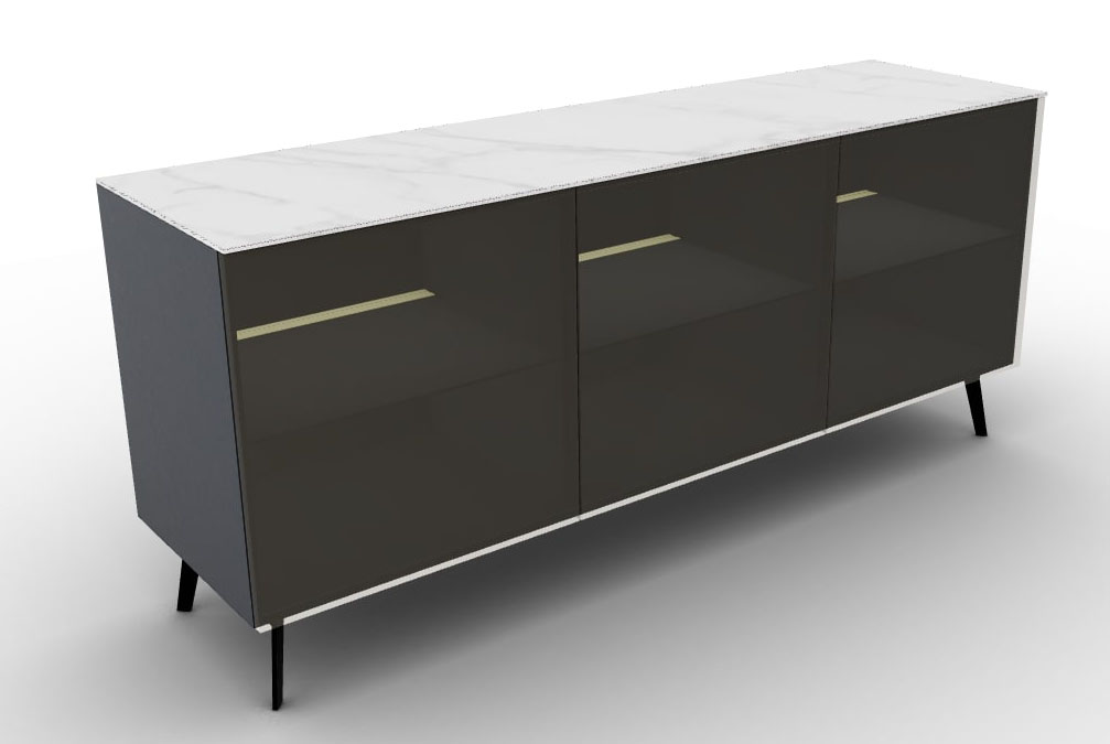 Universal Ceramic/Wood Customizable Sideboard w/3 Glass Doors & Metal Legs