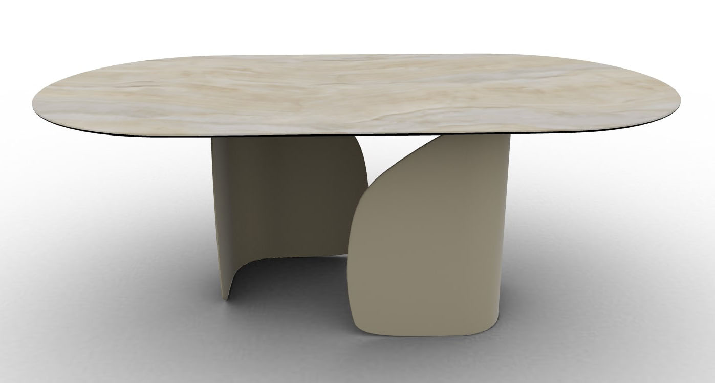 Twins W78.7-inch Ceramic/Metal Customizable Oval Dining Table