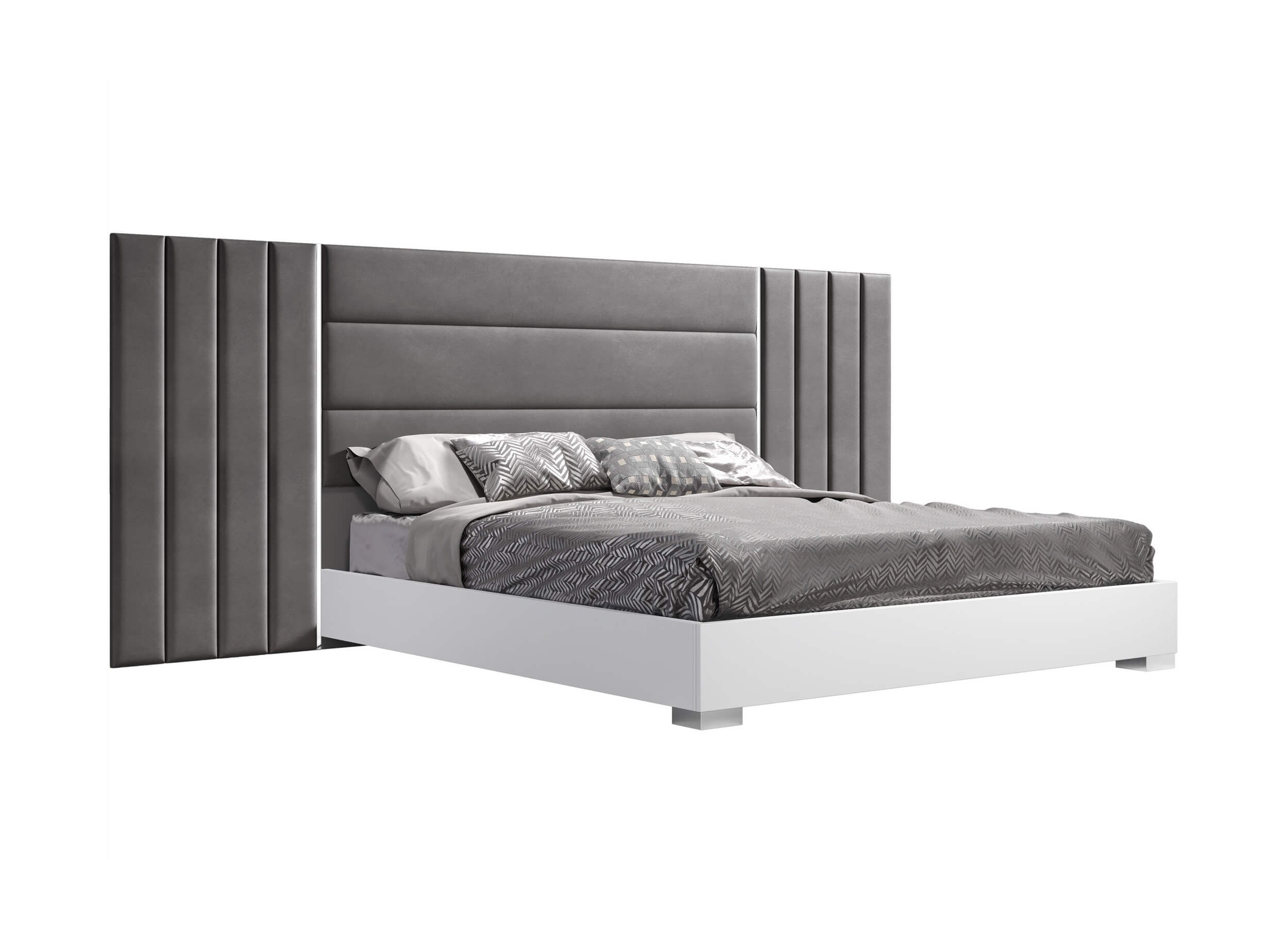 Nina Premium Wood Veneer Bed with Tufted Velvet Headboard
