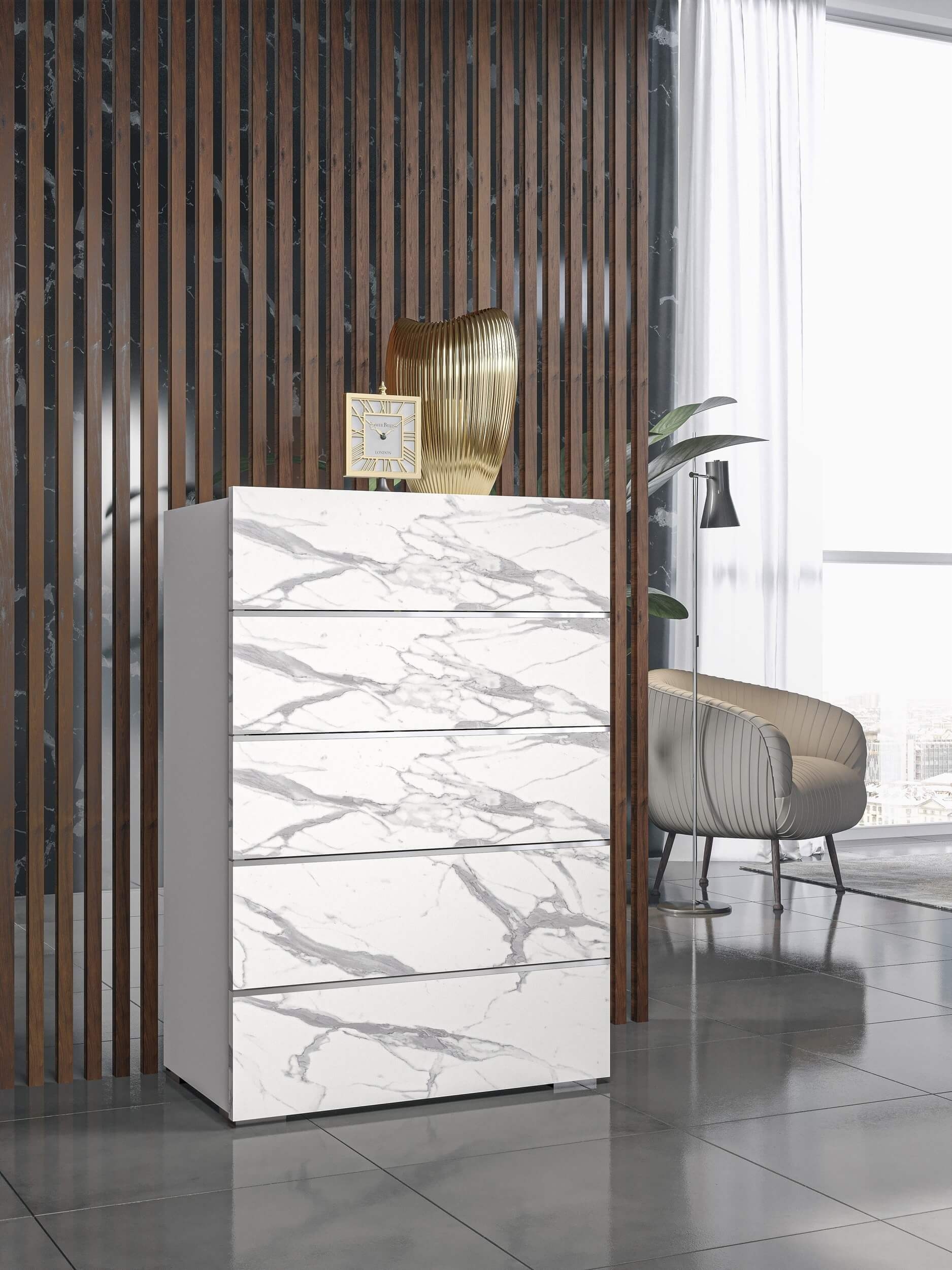Nina Premium Wood Veneer 5-Drawer Chest