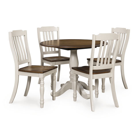 Wirloni Round Drop-Leaf Dining Set - White & Brown | Ashley