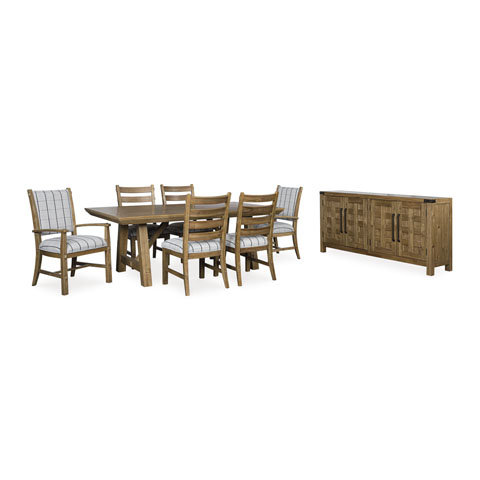 Gramburg Upholstered Dining Arm Chair | Light Brown Wood