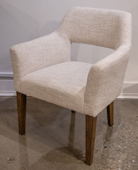 Baskinger Upholstered Dining Arm Chair | Sculptural Wood Design
