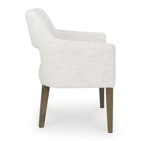 Baskinger Upholstered Dining Arm Chair | Sculptural Wood Design