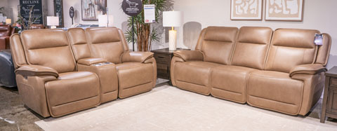 Glencroft Leather Power Reclining Living Set