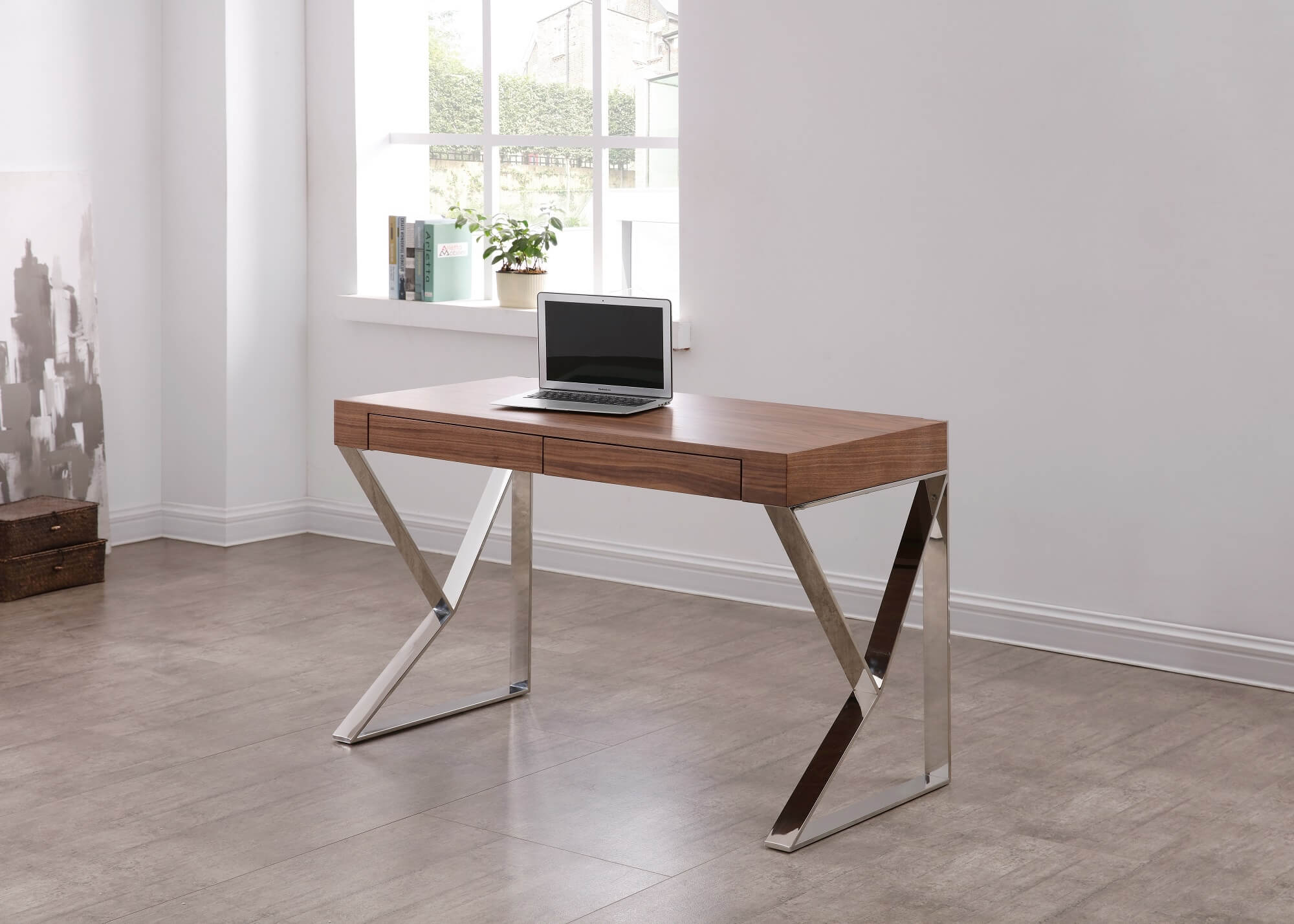 Noho Modern Wood Veneer/Chrome Office Desk w/Storage Drawers by J&M Furniture