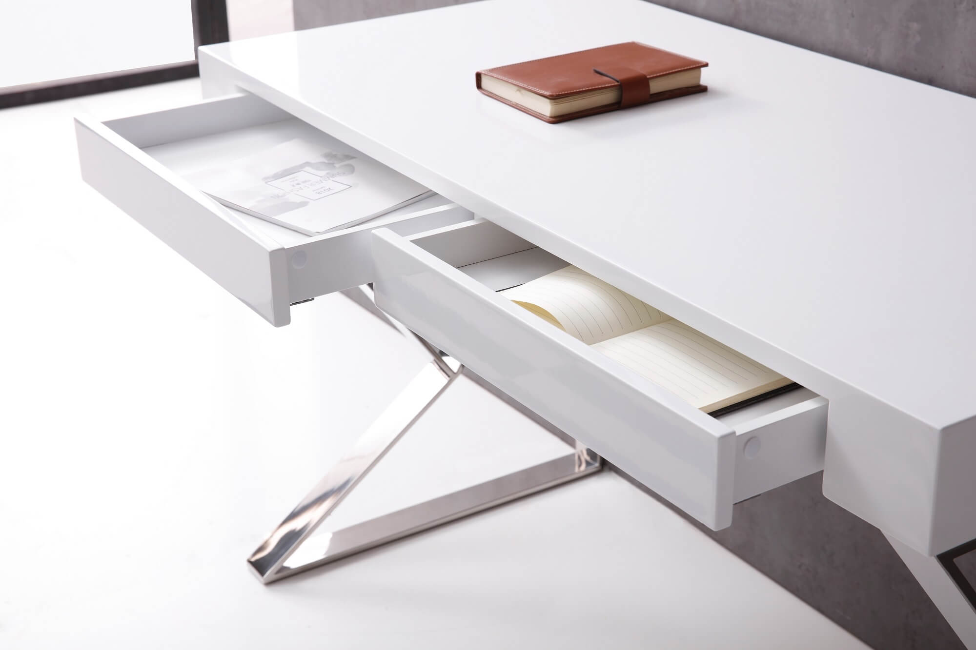 Noho Modern High Gloss Office Desk with Storage Drawers