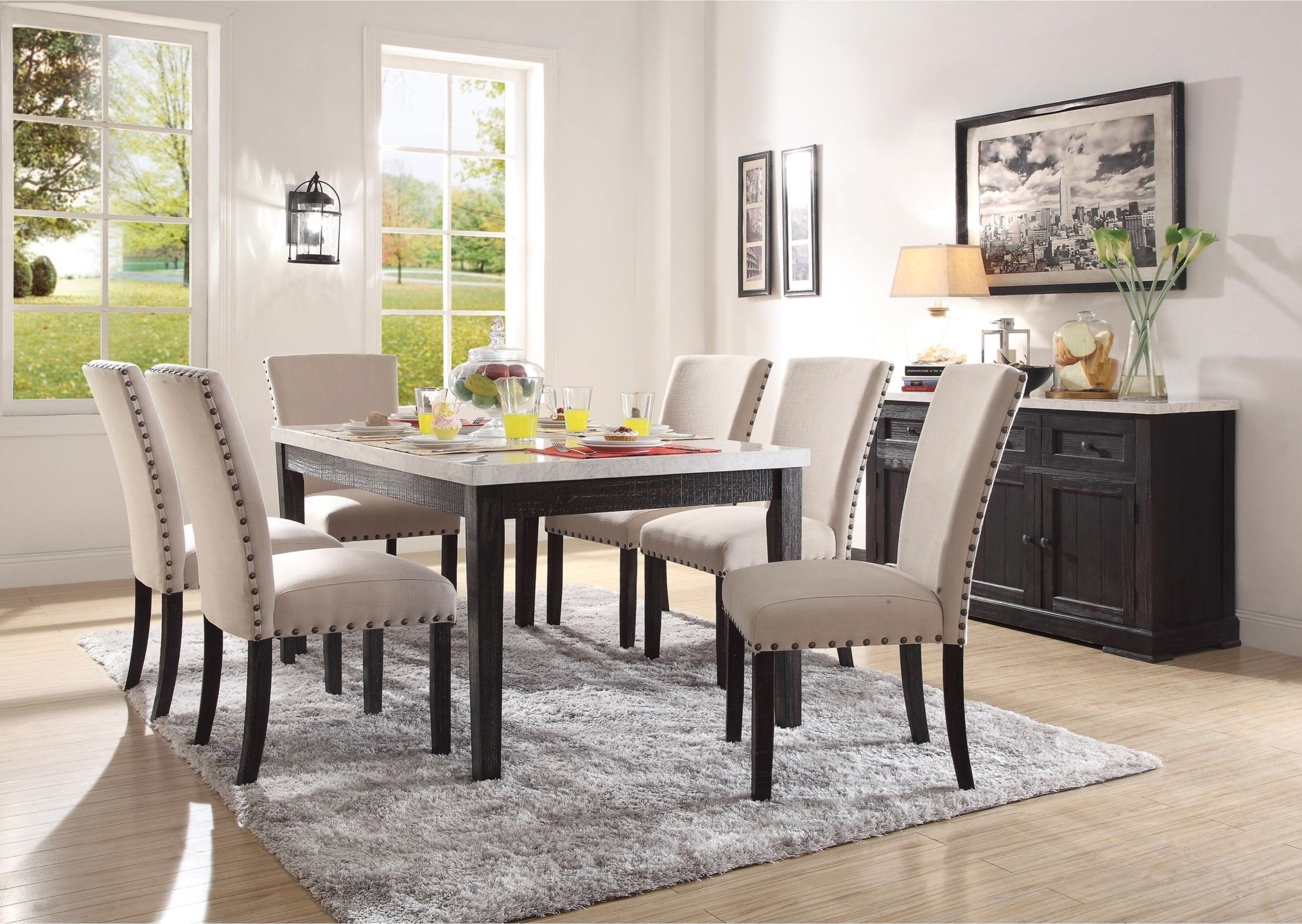 Nolan Marble/Wood Rectangular Dining Table