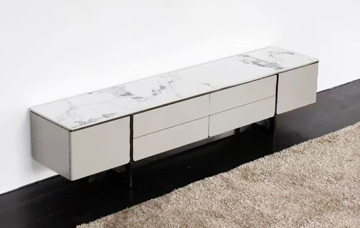 Nora Porcelain Top 4-Drawer TV Sideboard with 2 Storage Compartments