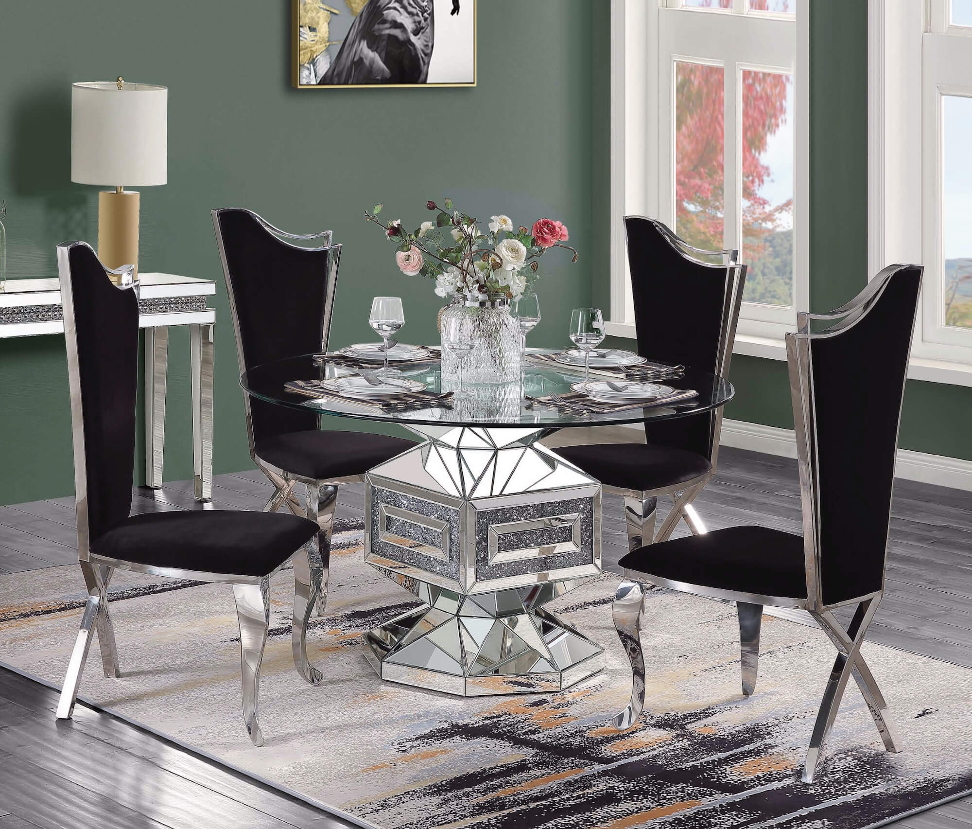 Noralie 72955 Glass/Mirror Round Dining Table