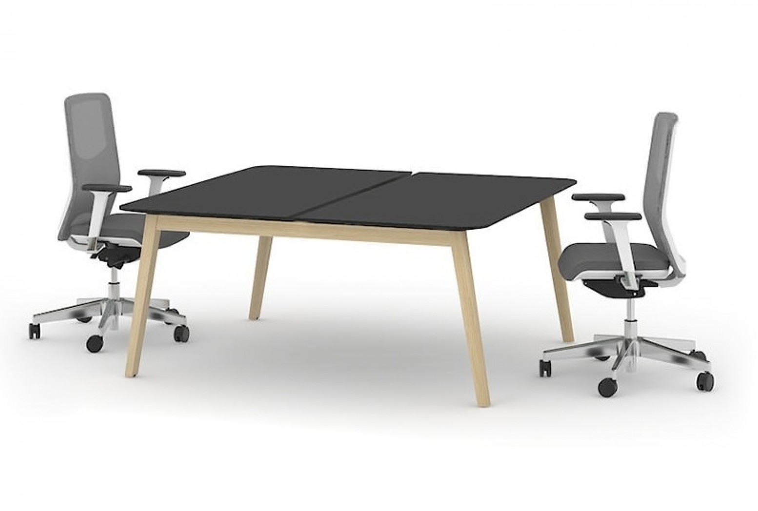 Nova Wood HPL D56.7" Office 2-Desk Bench w/2 Scallops