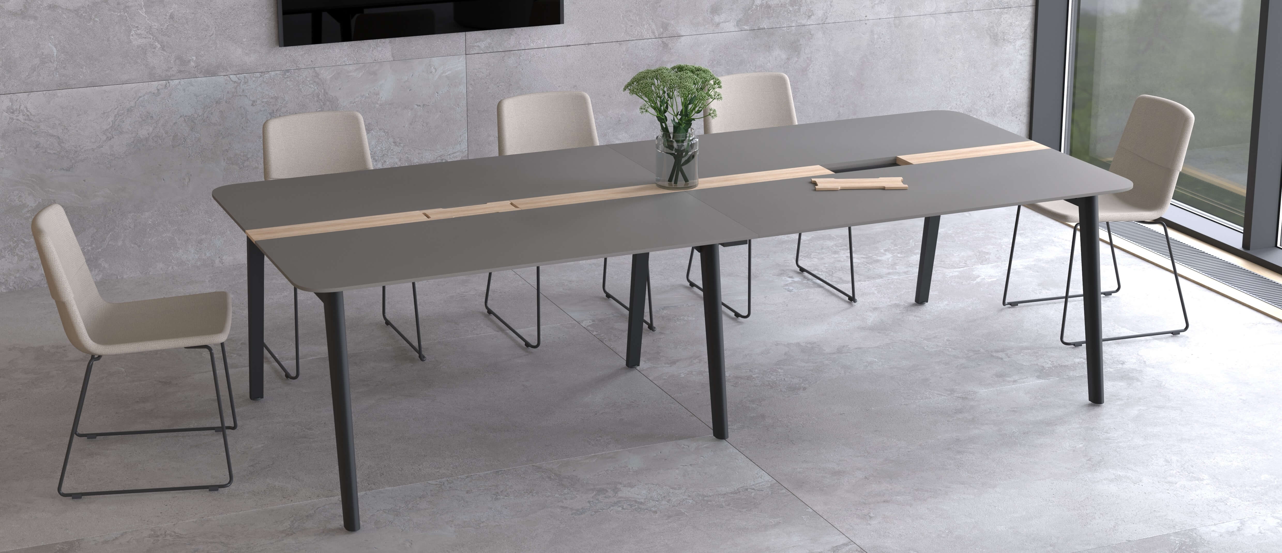 Nova Wood Square HPL 4-Person Office Meeting Table w/Grommet & Metal Cable Tray