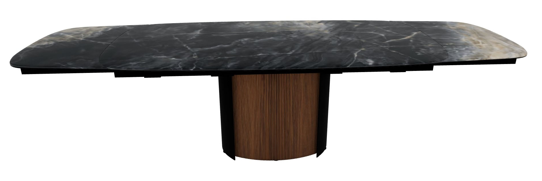 Yoroi W78.7"-97.6"-116.5" Ceramic/Metal/Wood Customizable Extendable Elliptical Dining Table