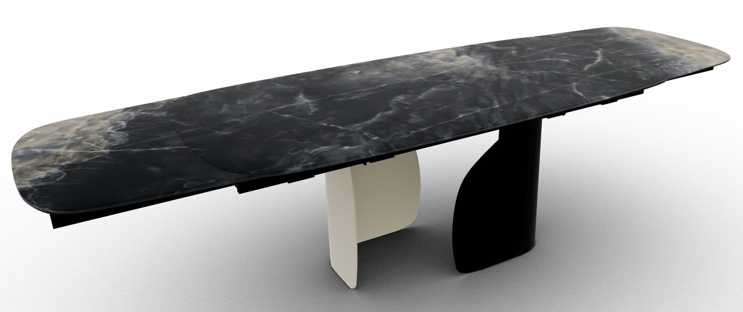 Twins W78.7"-97.6"-116.5" Ceramic/Metal Customizable Extendable Elliptical Dining Table