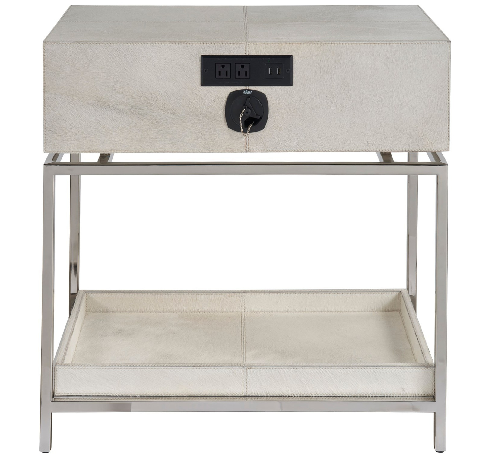 Lyra Wood/Fur/Metal Nightstand w/Drawer