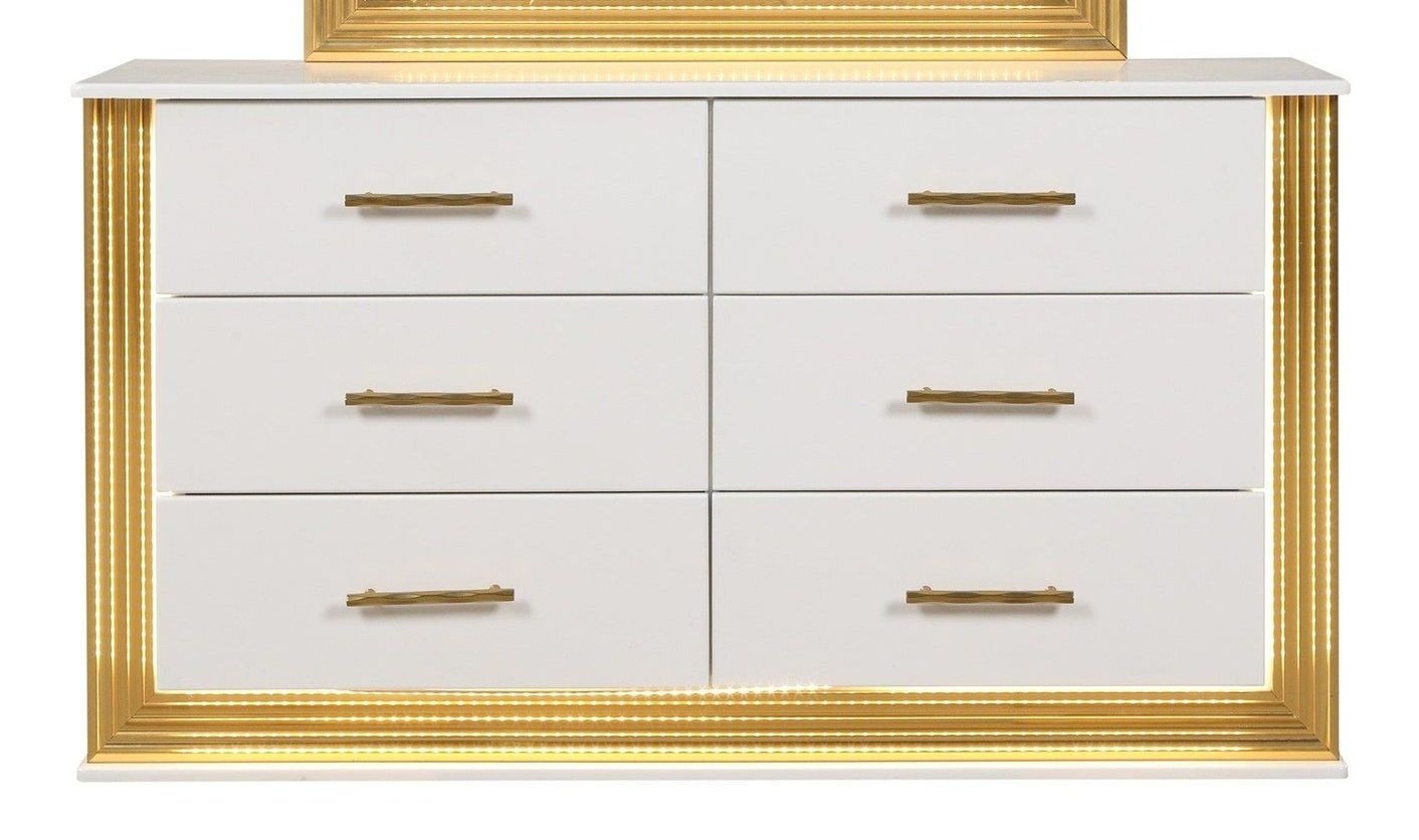Obsession Contemporary Style 6-Drawer Dresser Made with Wood & Gold Finish - White