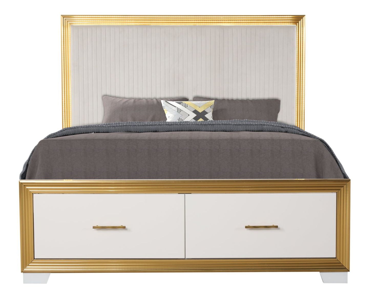 Obsession King Size Bed with Fabric Upholstered Headboard, Storage Drawers & LED Lighting