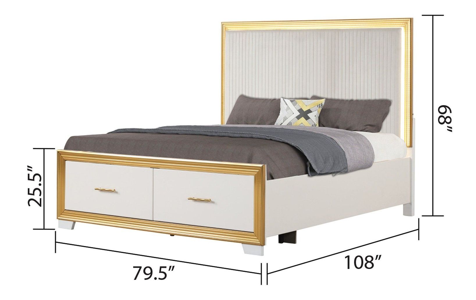 Obsession King Size Bed with Fabric Upholstered Headboard, Storage Drawers & LED Lighting