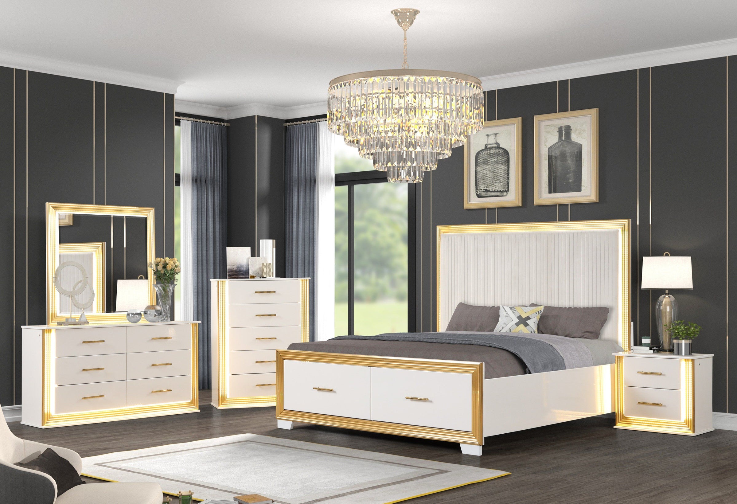 Obsession Square Wood Veneer Mirror with LED Lighting