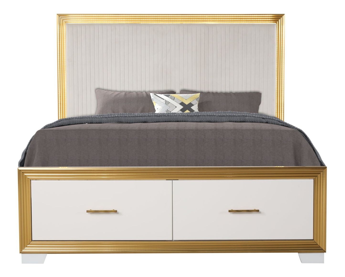 Obsession Bed with Fabric Upholstered Headboard, Storage Drawers & LED Lighting