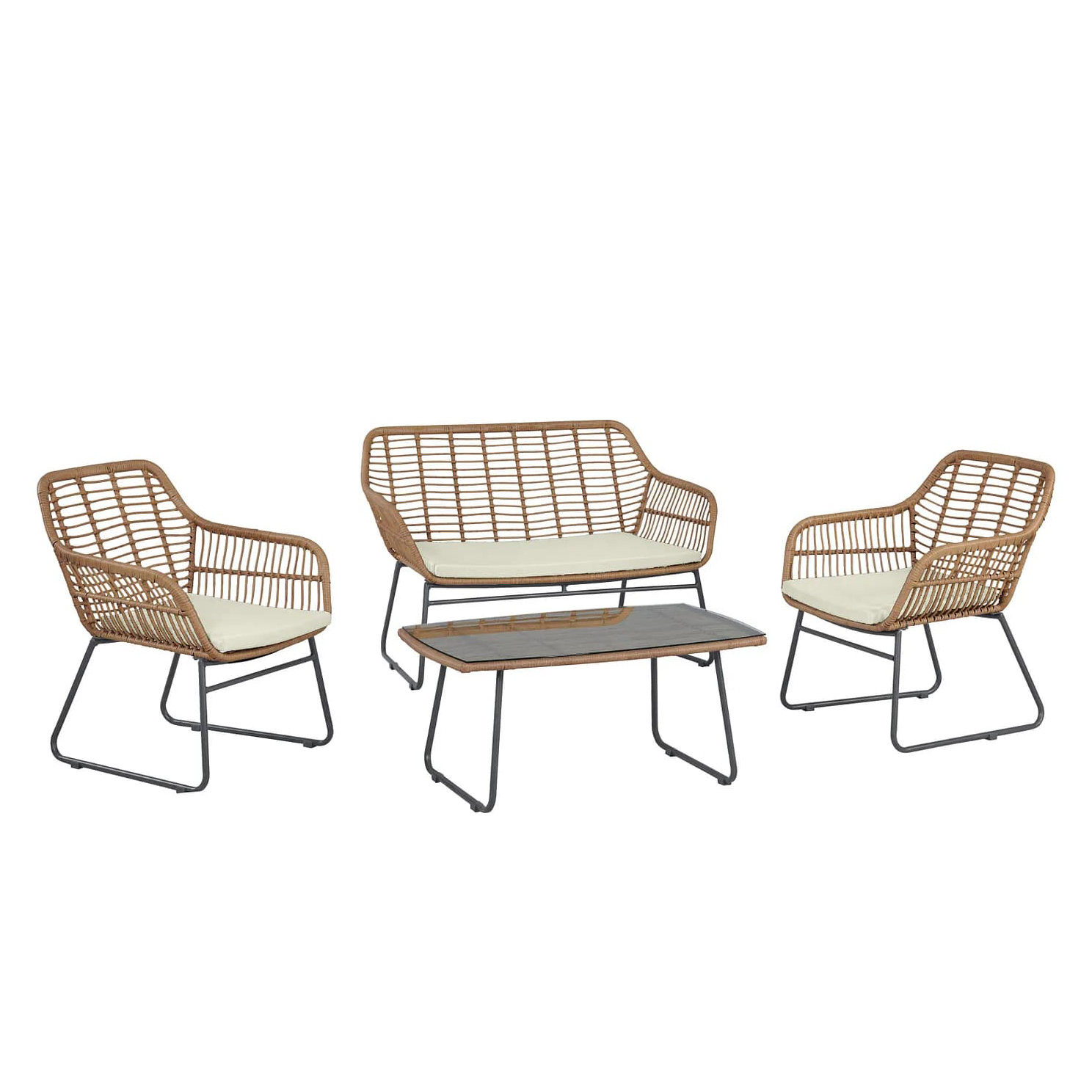 Antibes 2.0 Steel Rattan 4-Piece Patio Conversation Set with Cushions