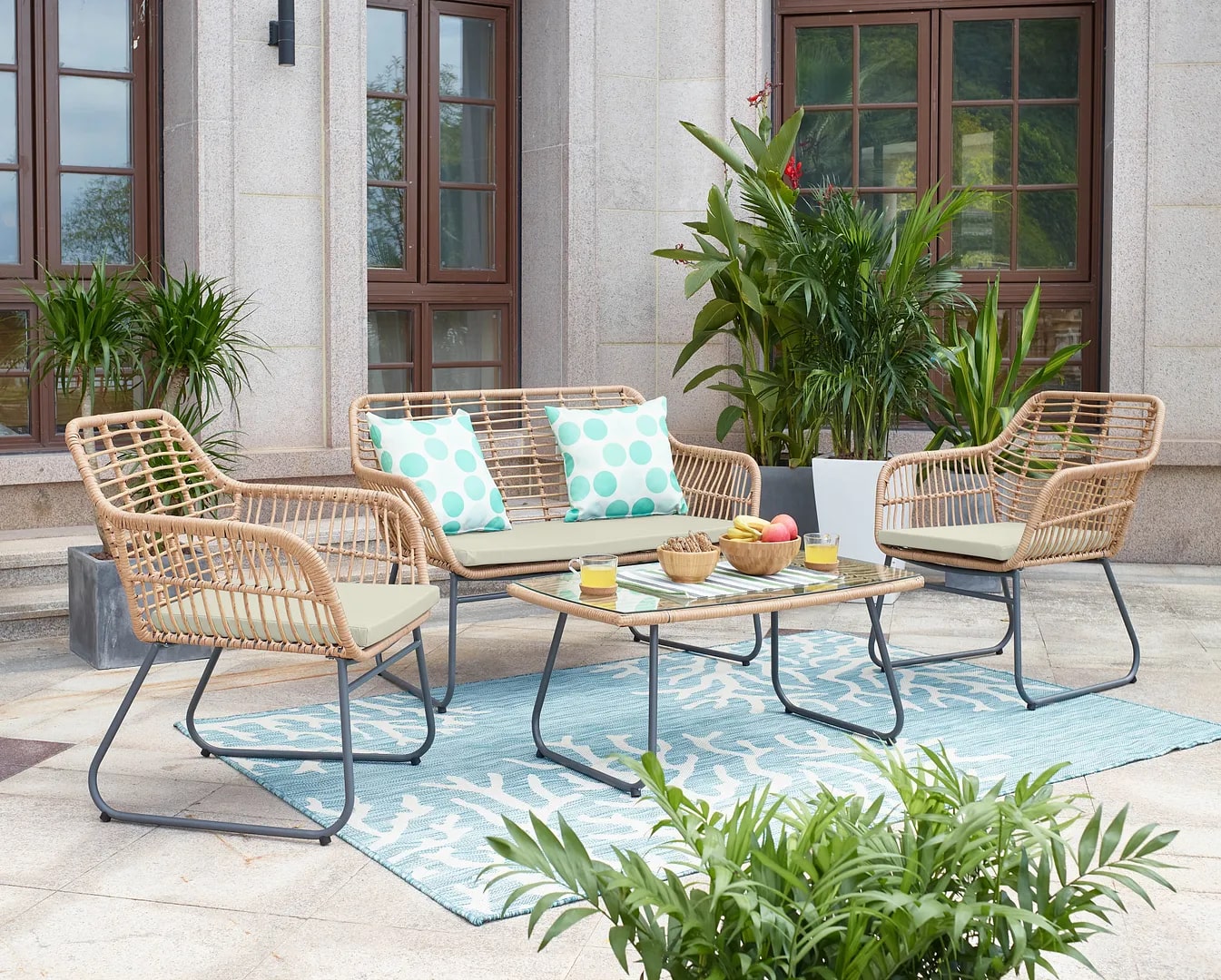  Antibes 2.0 Tan Grey 4pc Patio Conversation Set
