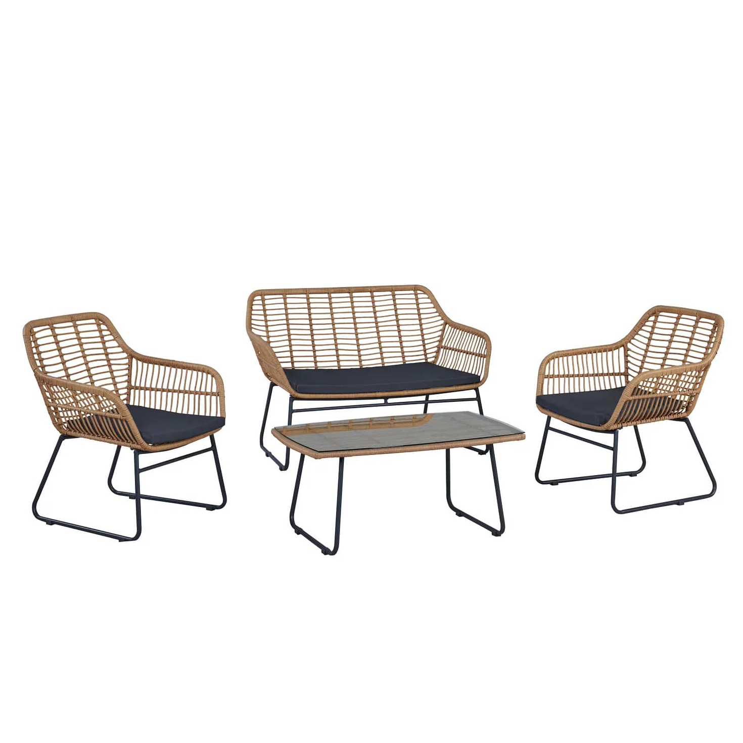 Antibes 2.0 Steel Rattan 4-Piece Patio Conversation Set w/Cushions
