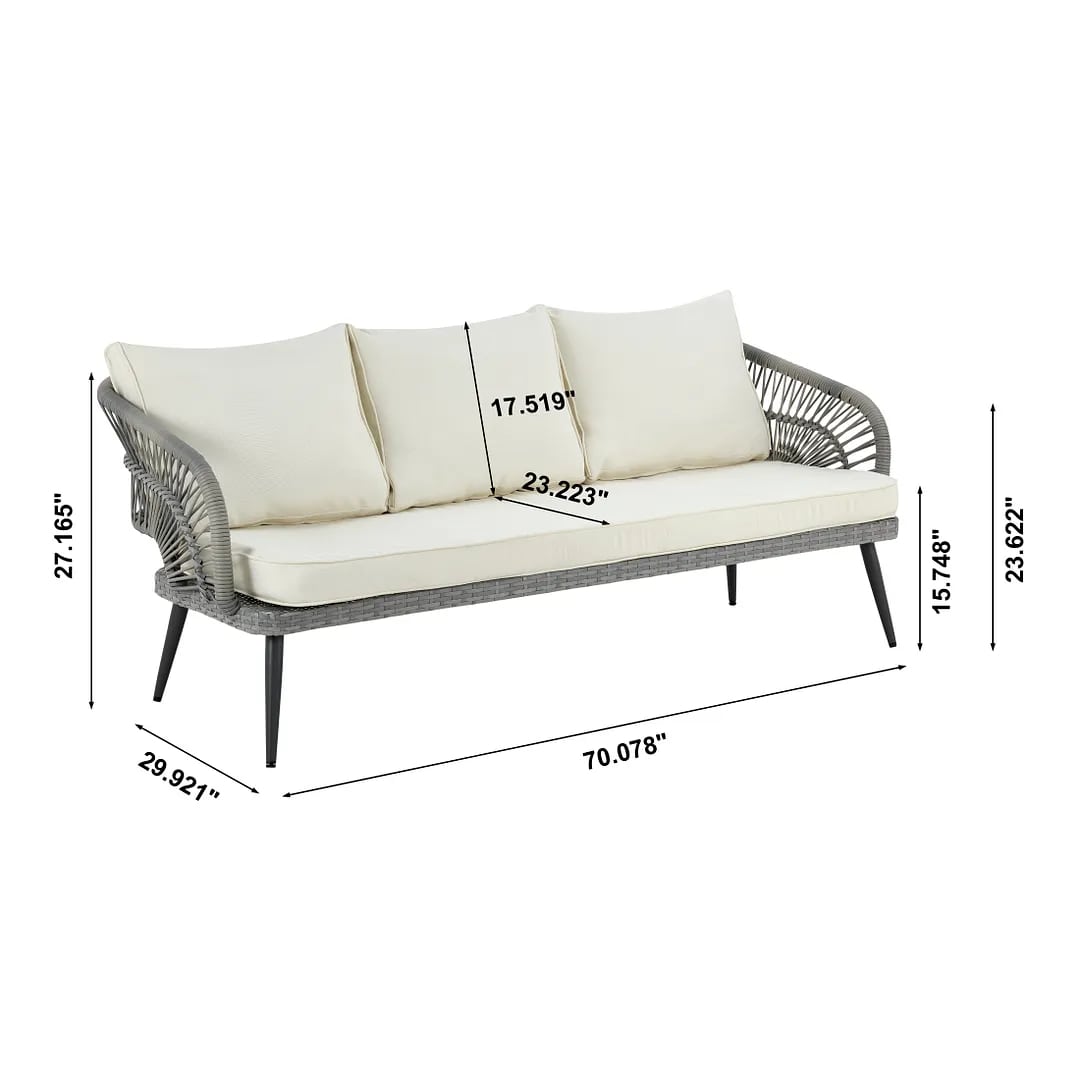 Riviera Rope Wicker 4-Piece 5 Seater Patio Conversation Set w/Cushions