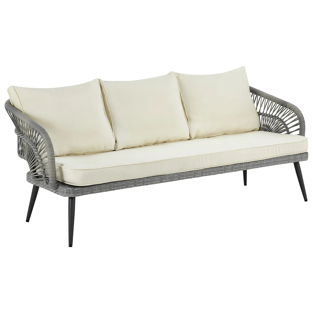 Riviera Rope Wicker 4-Piece 5 Seater Patio Conversation Set w/Cushions