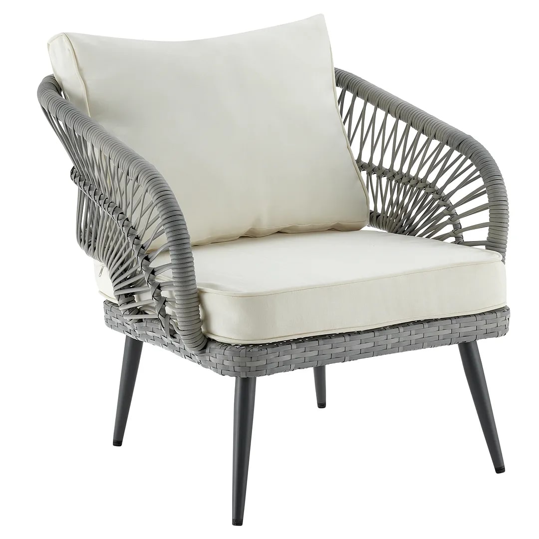 Riviera Rope Wicker 4-Piece 5 Seater Patio Conversation Set w/Cushions