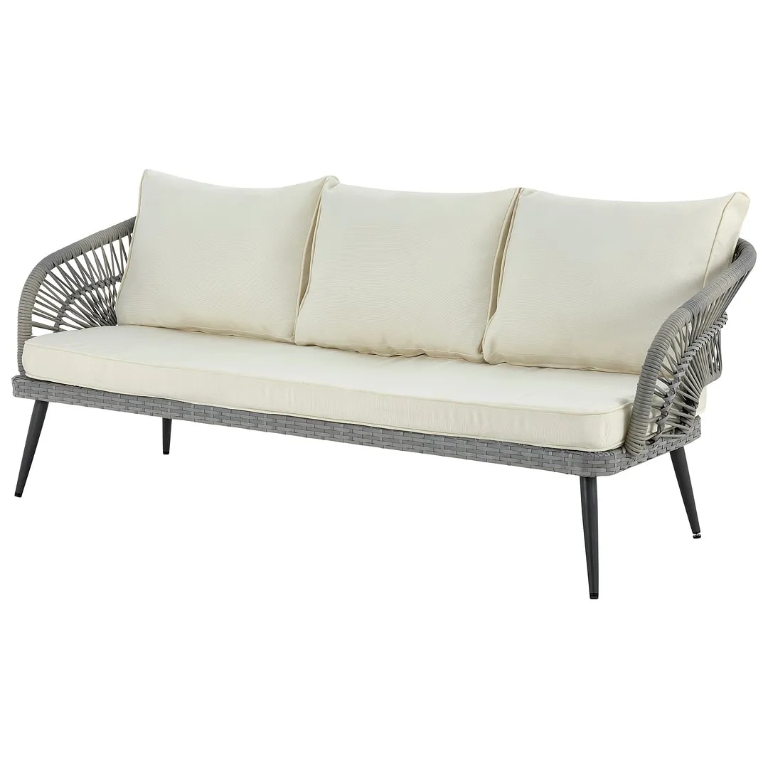 Riviera Rope Wicker 4-Piece 5 Seater Patio Conversation Set w/Cushions
