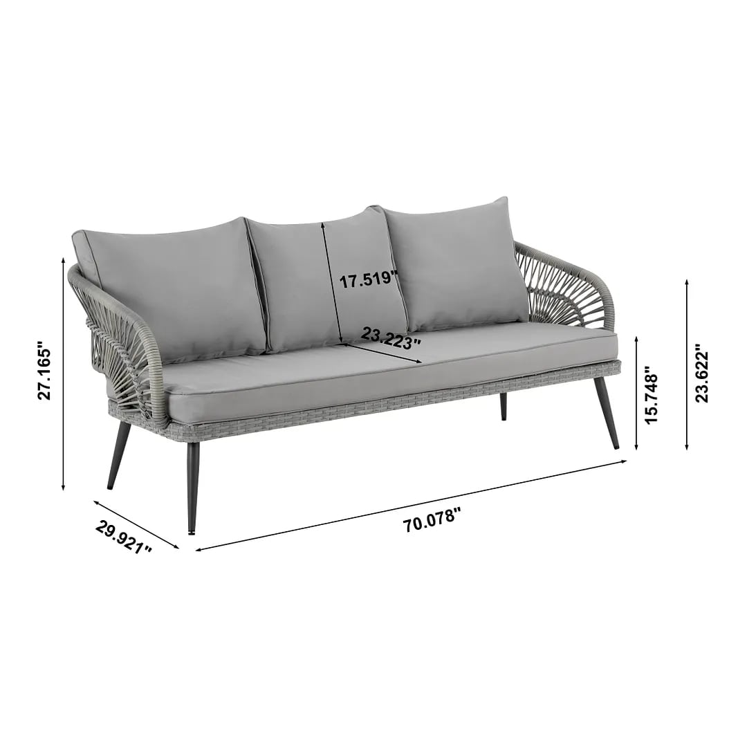 Riviera Rope Wicker 4-Piece 5 Seater Patio Conversation Set w/Cushions