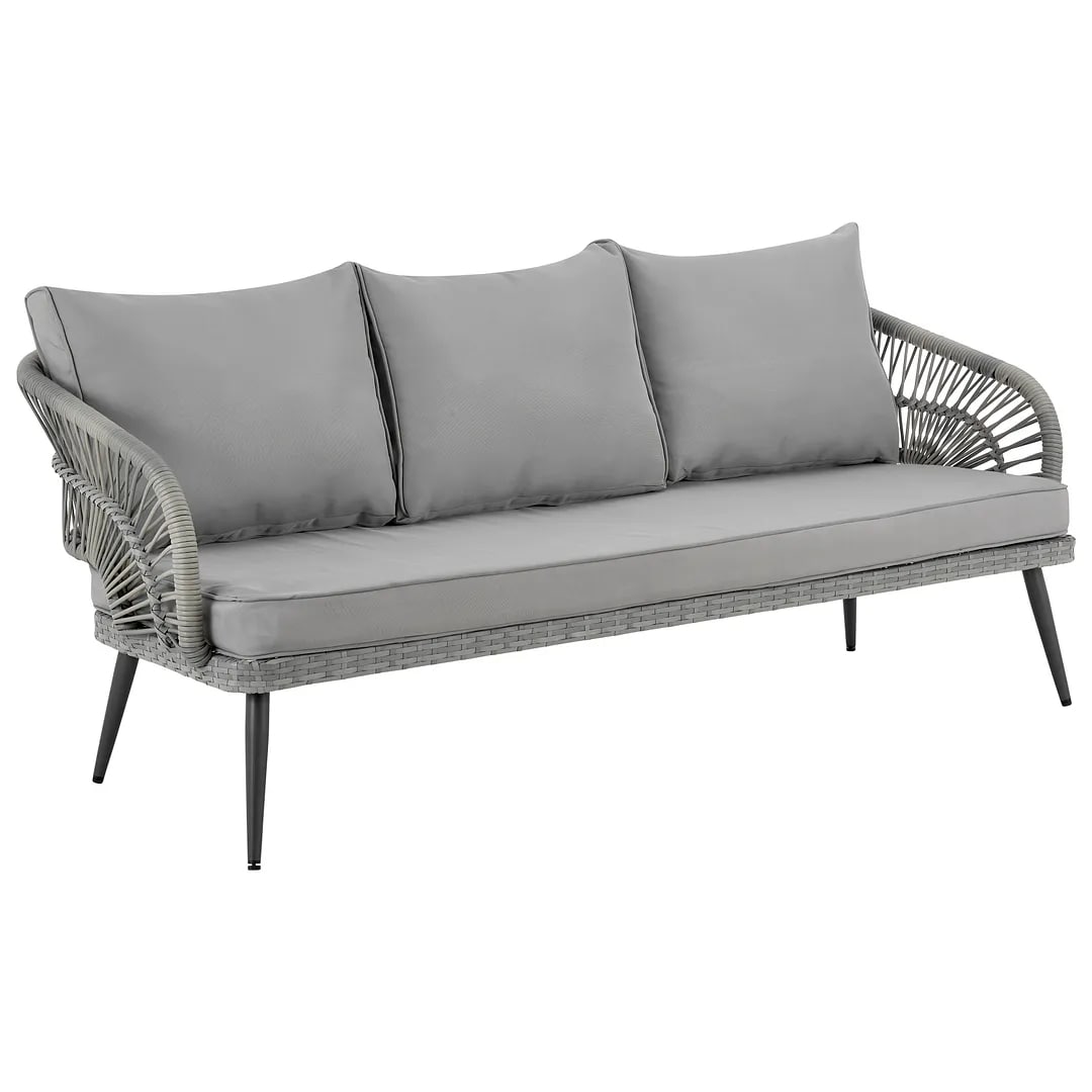 Riviera Rope Wicker 4-Piece 5 Seater Patio Conversation Set w/Cushions