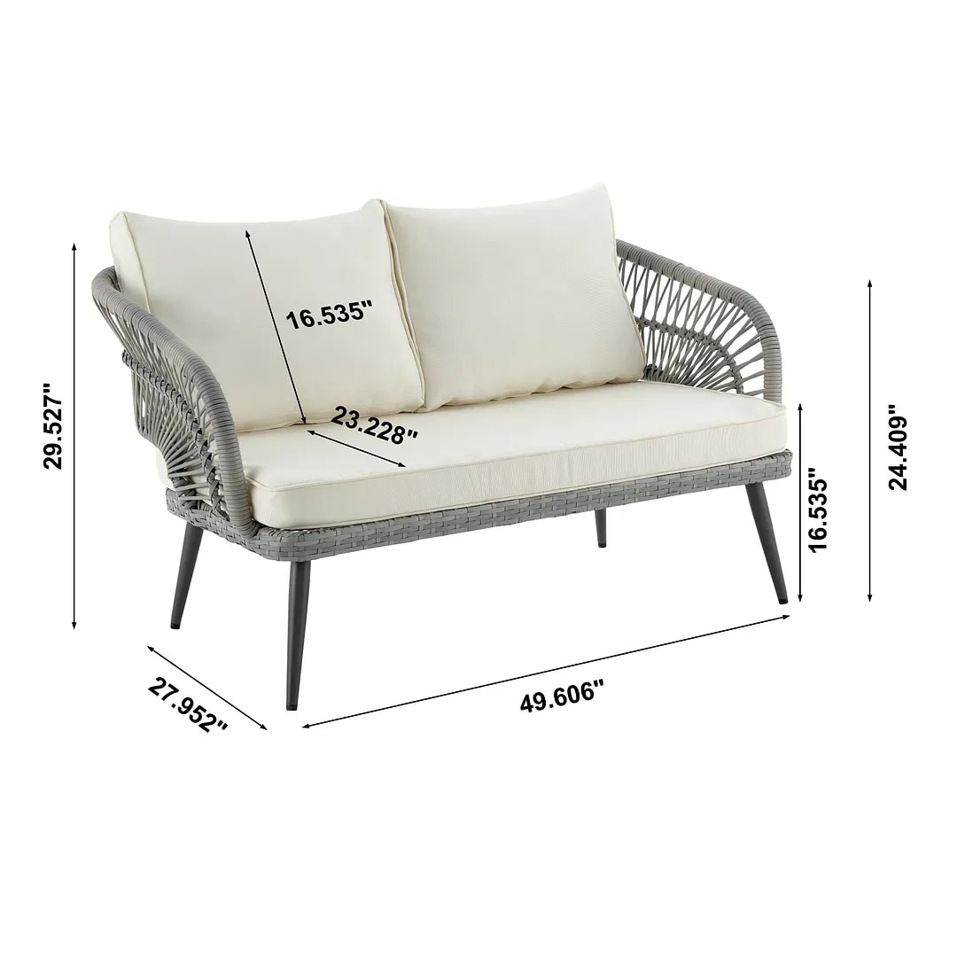 Riviera Rope Wicker 2 Seater Patio Conversation w/Cushions
