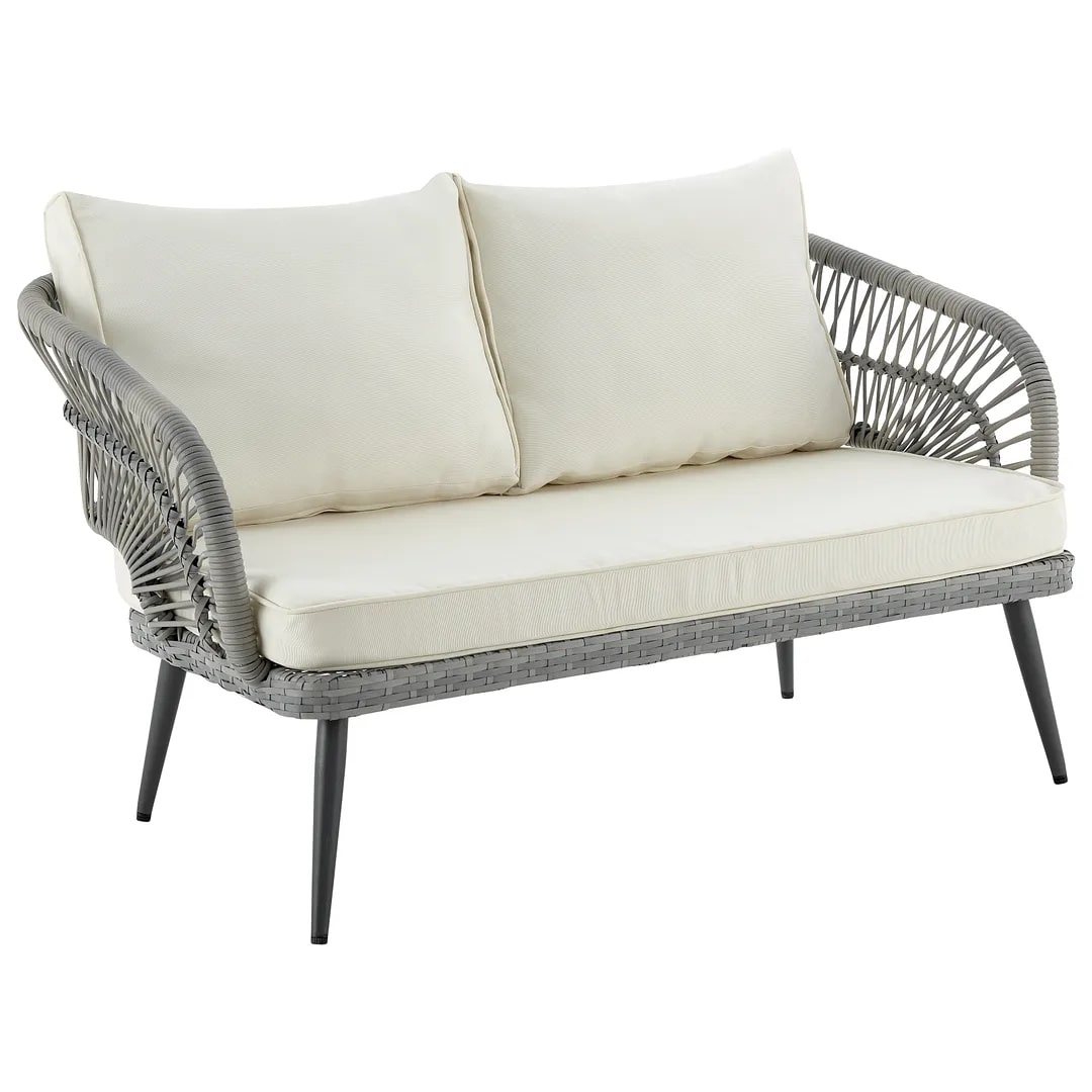 Riviera Rope Wicker 4-Piece 4 Seater Patio Conversation Set w/Cushions