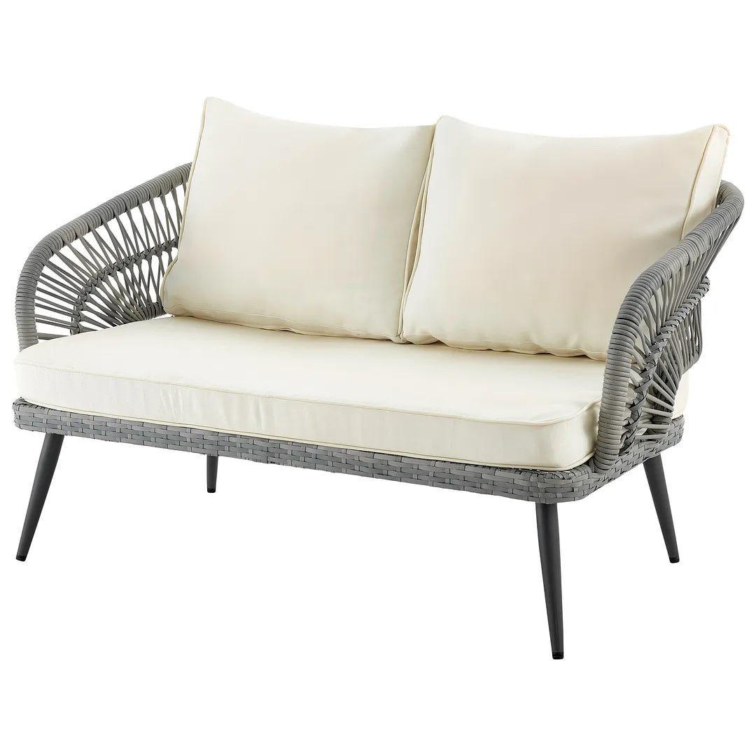 Riviera Rope Wicker 4-Piece 4 Seater Patio Conversation Set w/Cushions