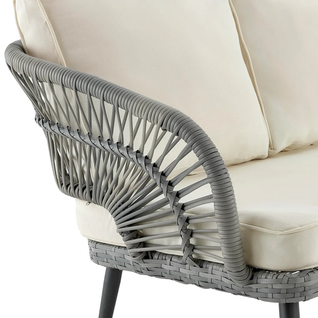 Riviera Rope Wicker 4-Piece 4 Seater Patio Conversation Set w/Cushions