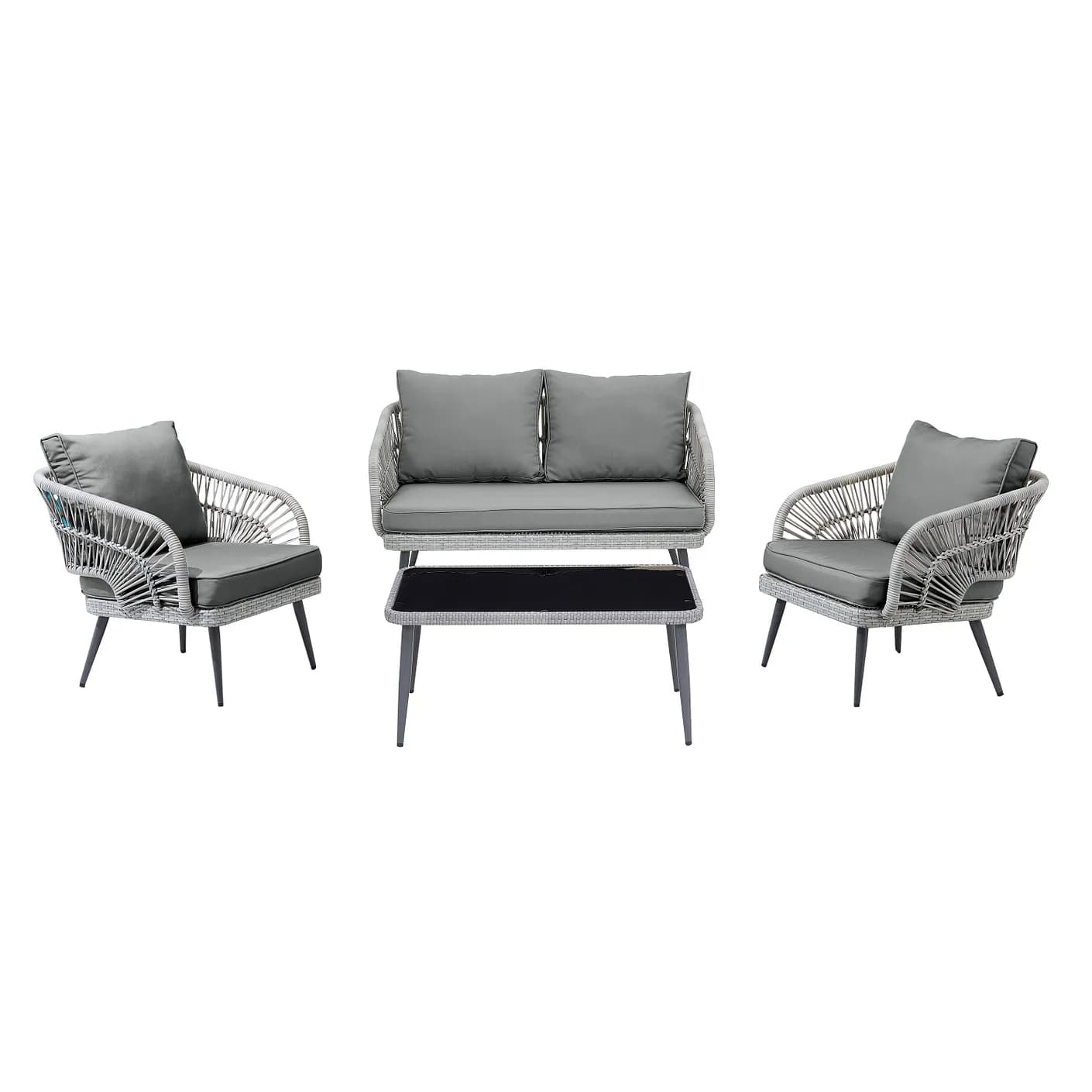 Riviera Rope Wicker 4-Piece 4 Seater Patio Conversation Set w/Cushions