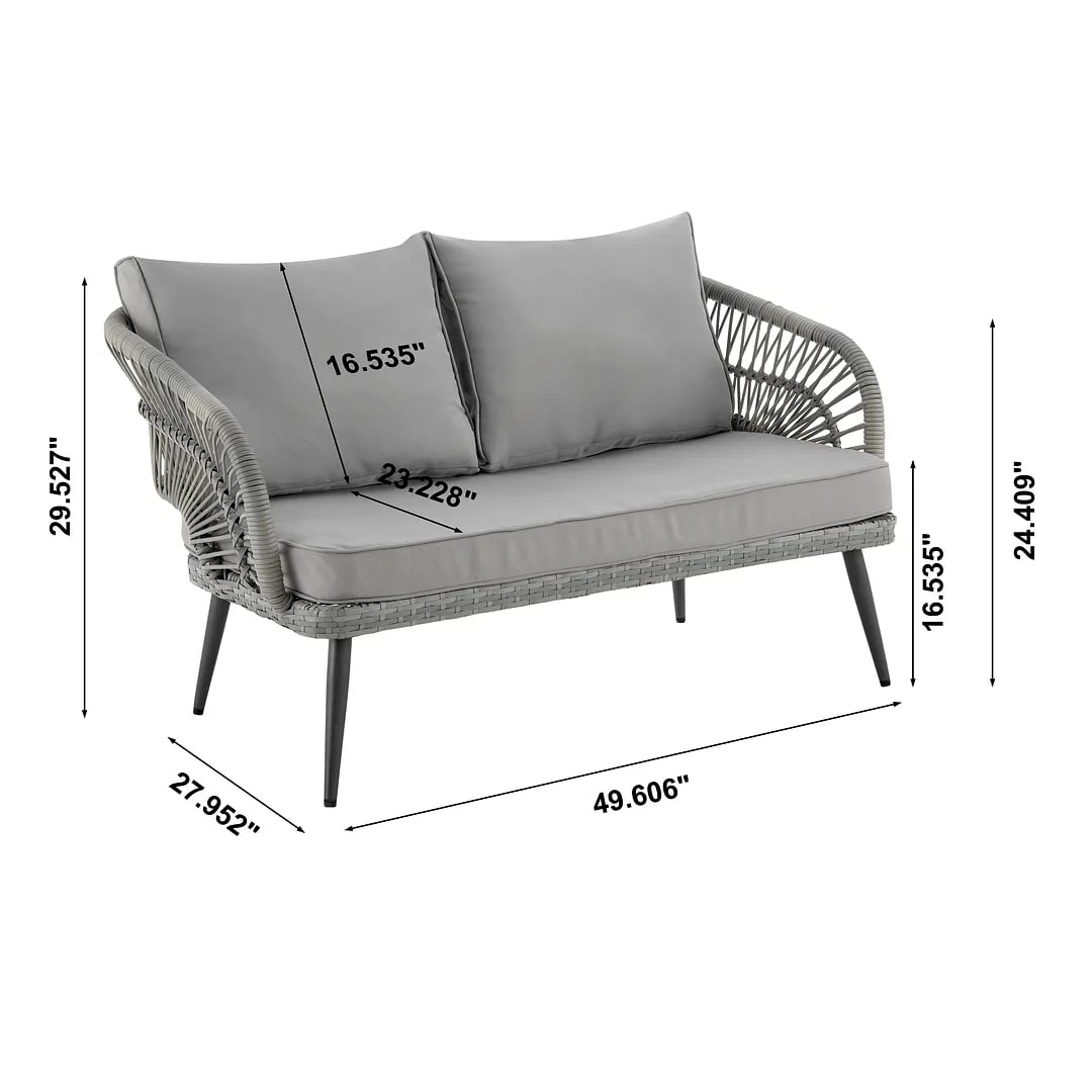 Riviera Rope Wicker 4-Piece 4 Seater Patio Conversation Set w/Cushions
