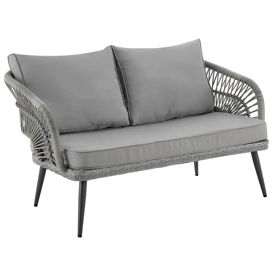 Riviera Rope Wicker 4-Piece 4 Seater Patio Conversation Set w/Cushions