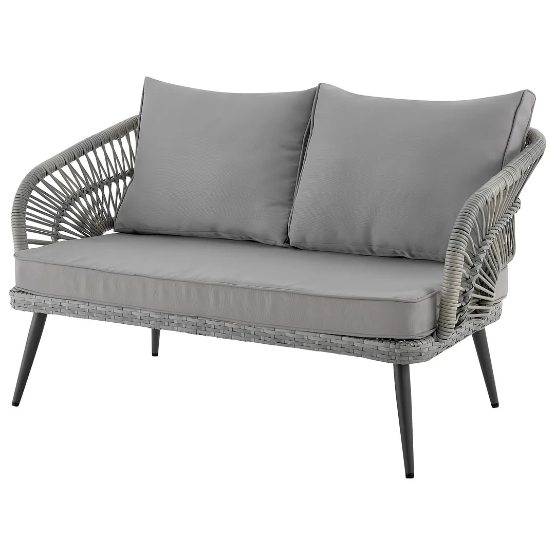 Riviera Rope Wicker 4-Piece 4 Seater Patio Conversation Set w/Cushions