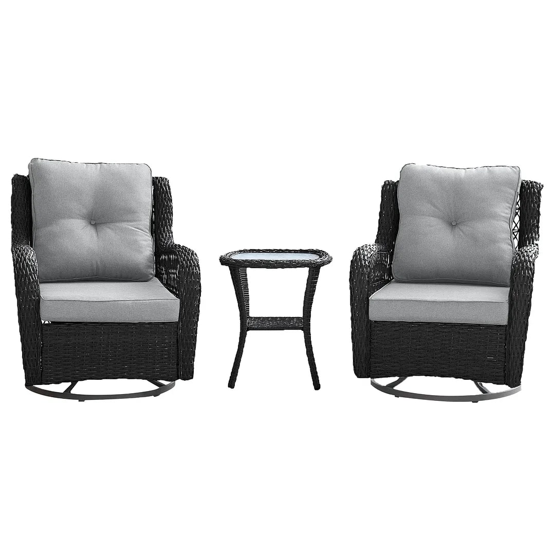 Fruttuo Swivel Steel Rattan 3-Piece Patio Conversation Set w/Cushions