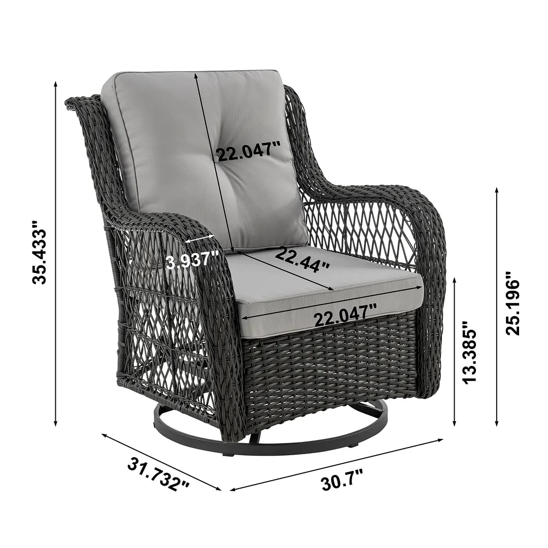 Fruttuo Swivel Steel Rattan 3-Piece Patio Conversation Set w/Cushions