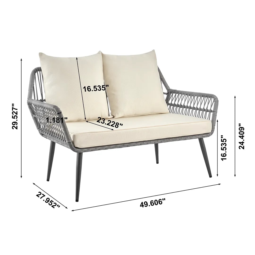 Portofino Rope Wicker 4-Piece Patio Conversation Set w/Cushions