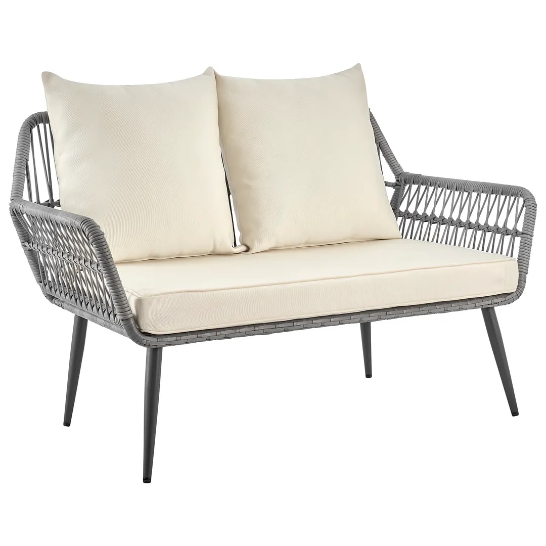 Portofino Rope Wicker 4-Piece Patio Conversation Set w/Cushions
