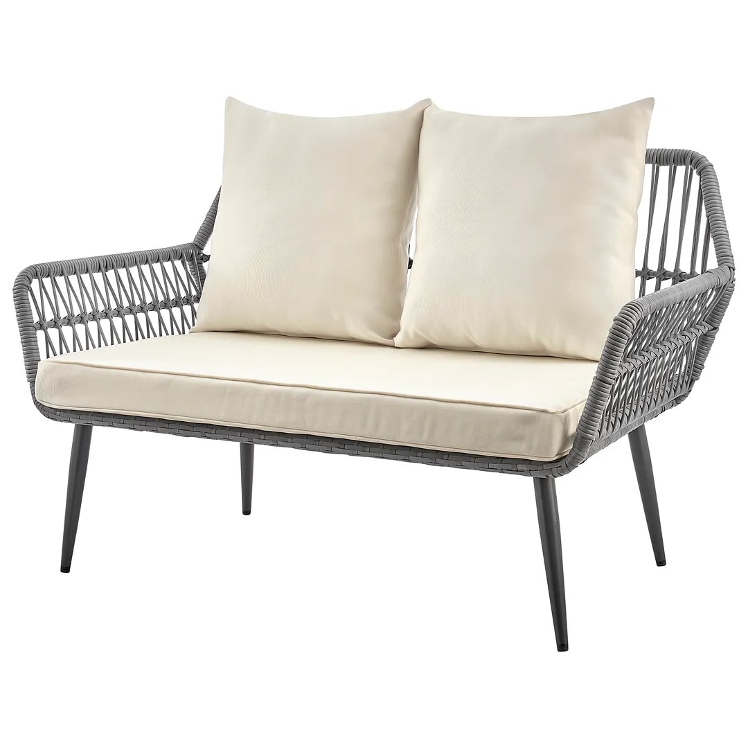 Portofino Rope Wicker 4-Piece Patio Conversation Set w/Cushions